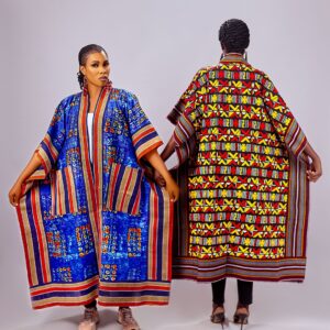 Royal Blue Ankara & Woven Maxi Kimono