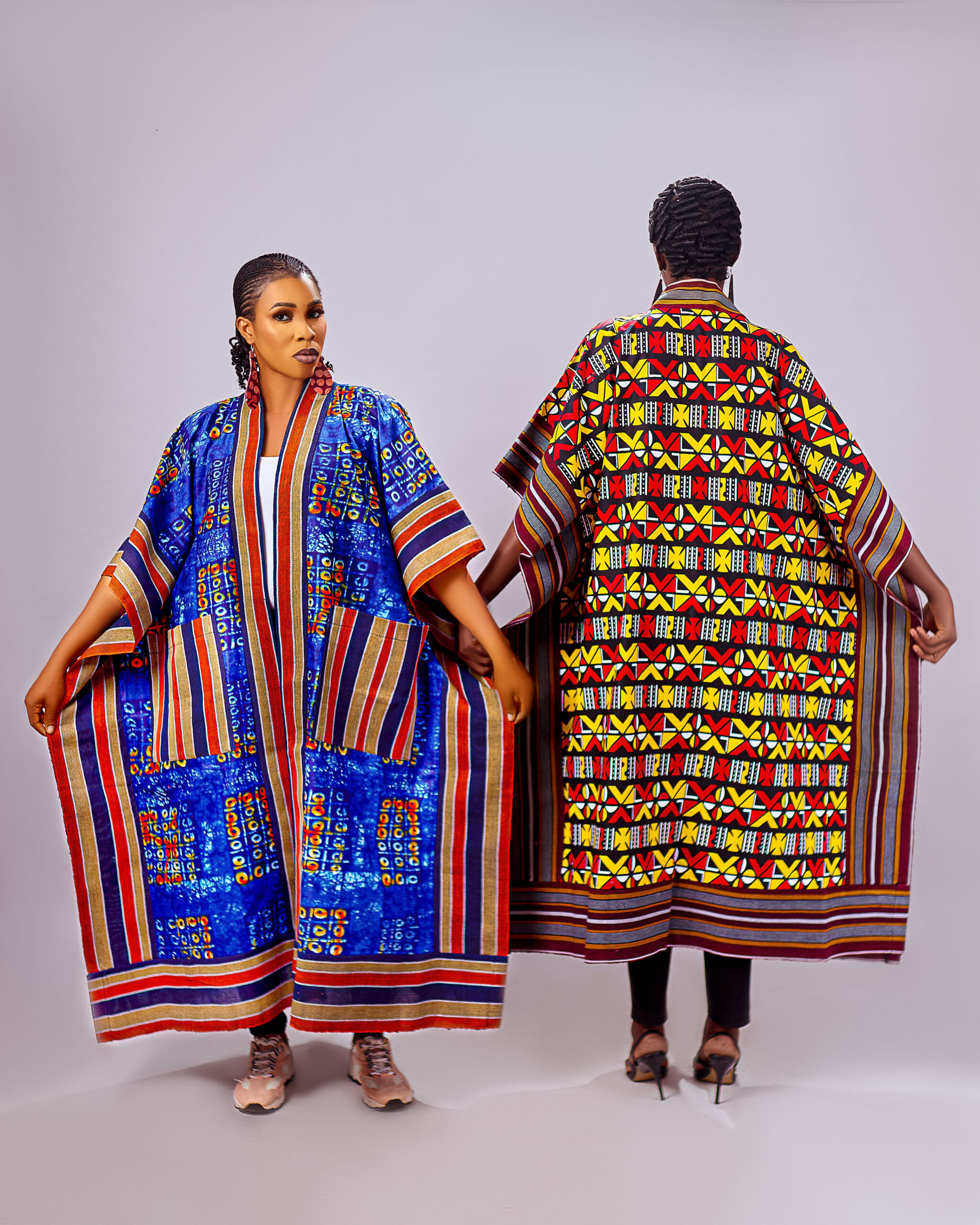 Royal Blue Ankara & Woven Maxi Kimono