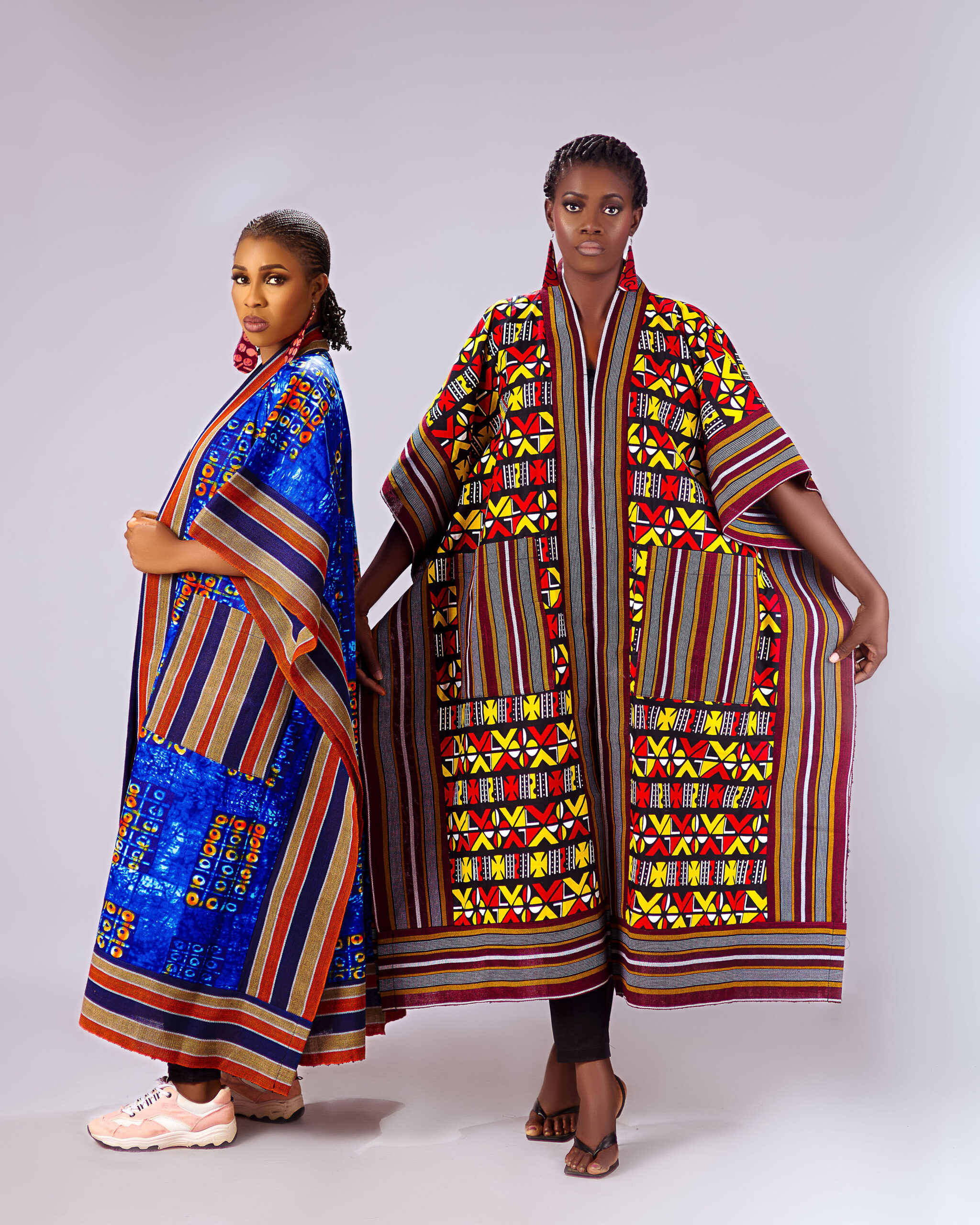 Royal Blue Ankara & Woven Maxi Kimono - Image 3