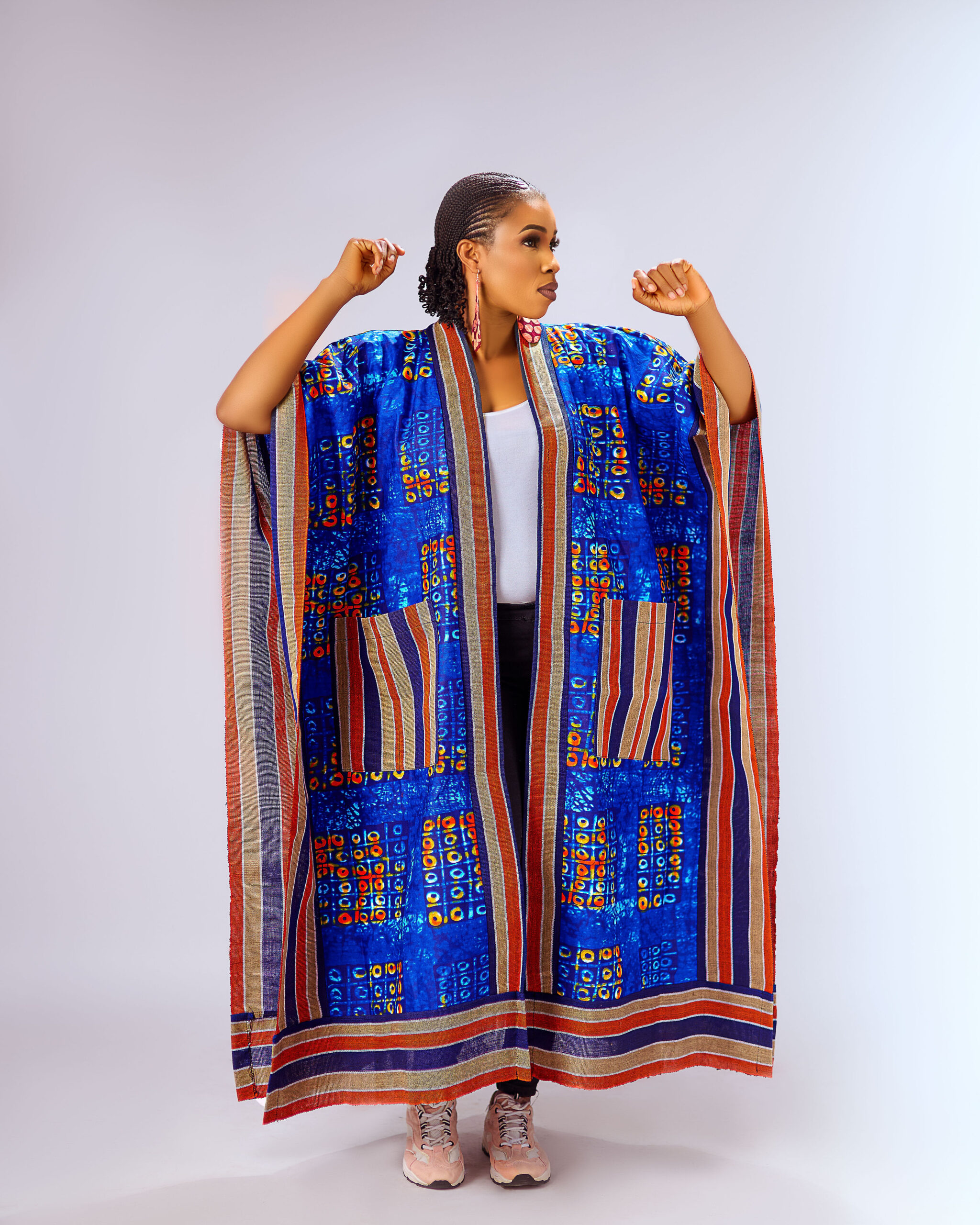 Royal Blue Ankara & Woven Maxi Kimono - Image 4